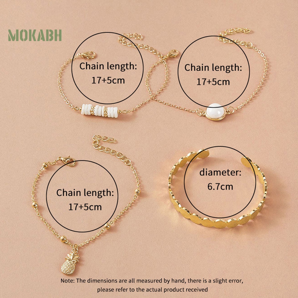 [Mok Abh] Bộ 4 Vòng Tay Hợp Kim Họa Tiết Hình Quả Dứa Phong Cách Bohemia