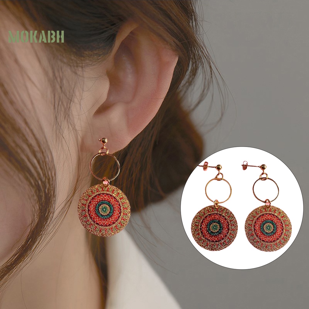 1 Đôi Bông Tai Tròn Mạ Điện Họa Tiết Hình Học Phong Cách Vintage Dành Cho Nữ
