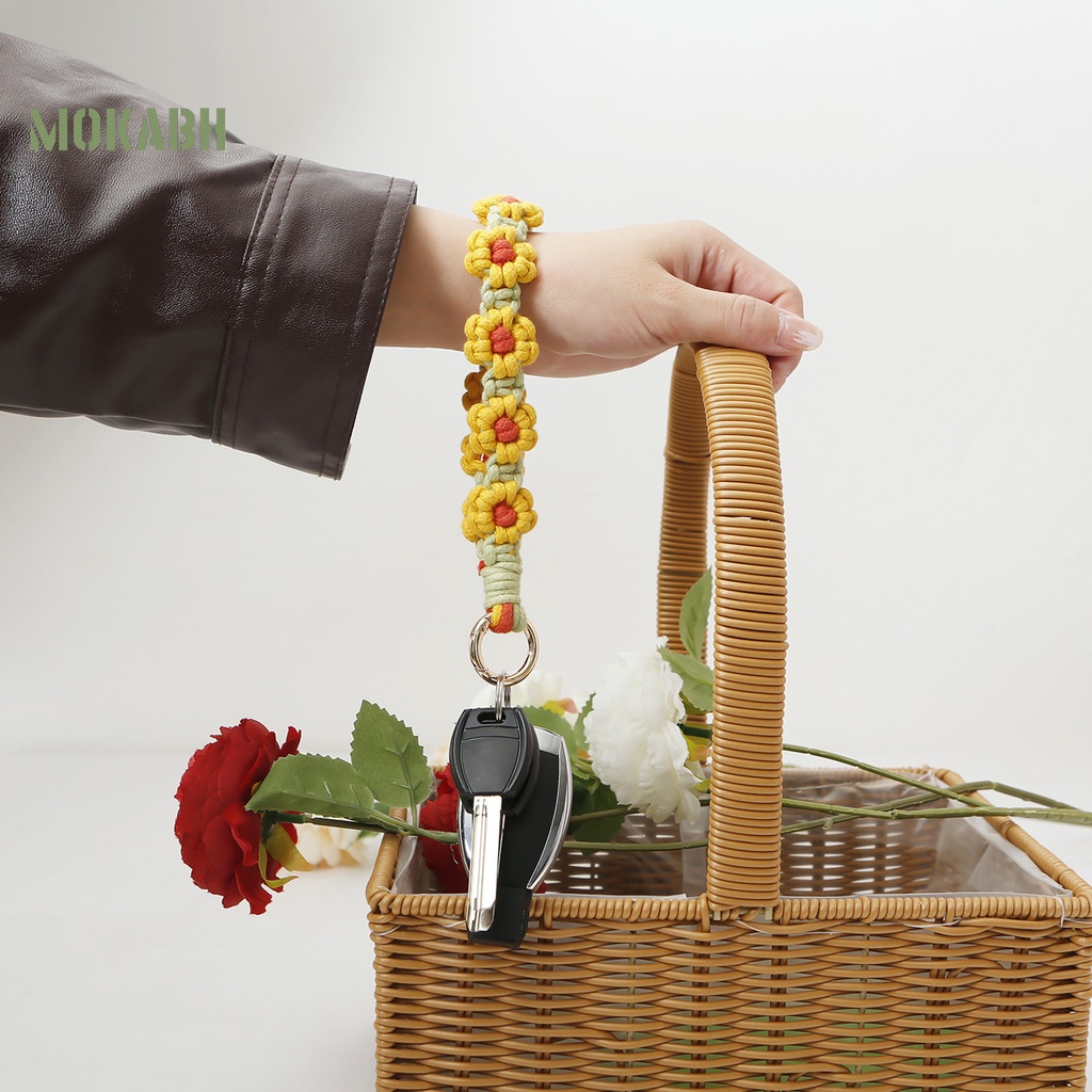 [Mok Abh] Móc Khóa / Vòng Đeo Tay / Móc Khóa Bằng Vải Dệt Thủ Công Mềm Mại Họa Tiết Hoa Phong Cách Bohemian