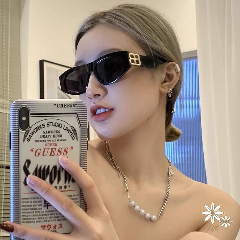 Kính Râm Mắt Mèo Hai Mặt Tam Giác Thời Trang Retro Đường Phố Làm Đạo Cụ Chụp Ảnh