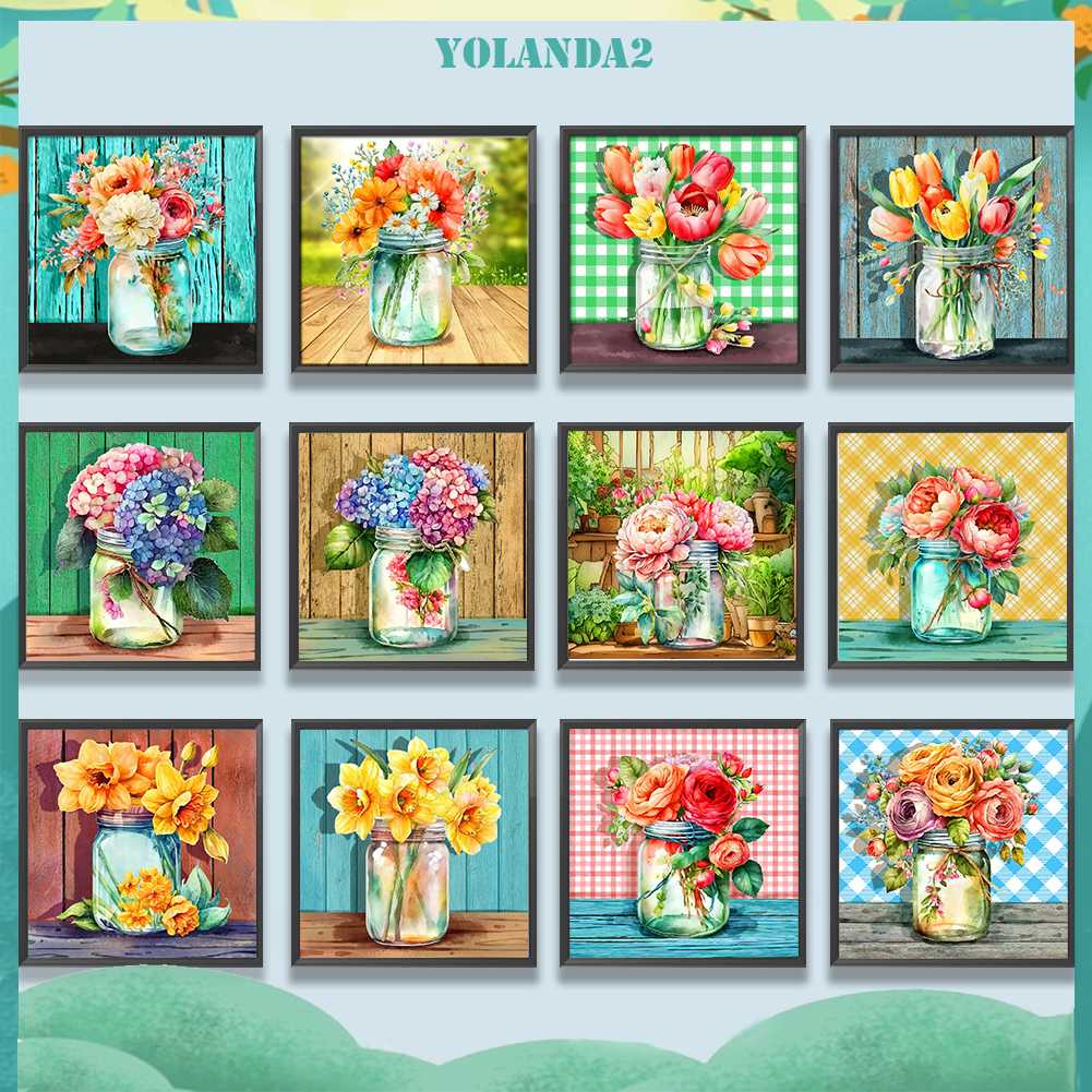 Tranh Đính Đá Kim Cương Toàn Bộ 5D DIY Hình Vẽ Chậu Hoa Trang Trí Nhà Cửa