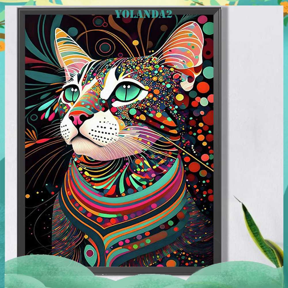 Tranh Đính Đá Kim Cương Toàn Bộ 5D DIY Hình Vẽ Mèo Trang Trí Nhà Cửa