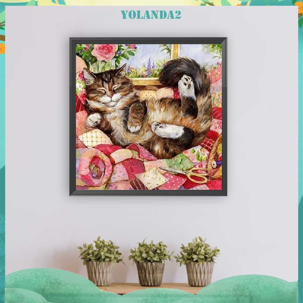 Tranh Đính Đá Kim Cương Toàn Bộ 5D DIY Hình Vẽ Mèo Trang Trí Nhà Cửa