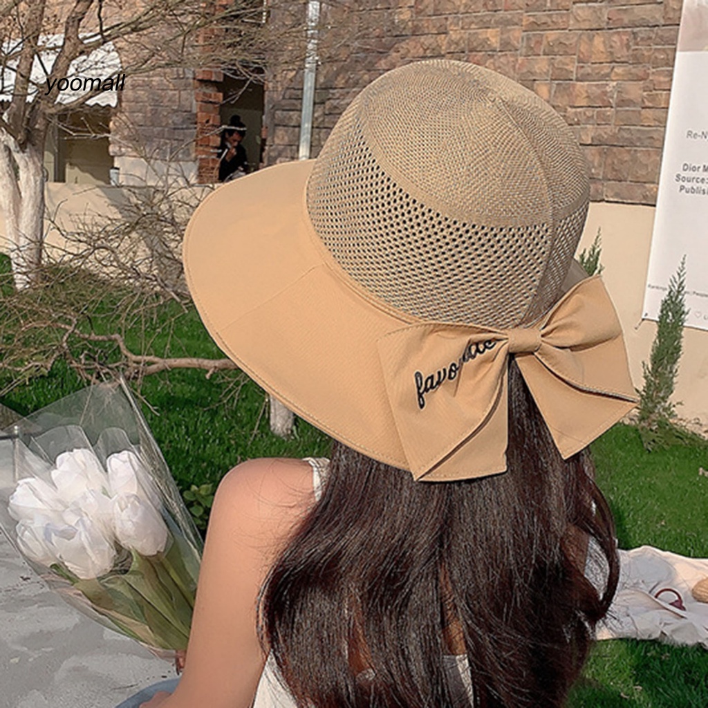 Mũ Tai Bèo Vành Rộng Thoáng Khí Đính Nơ In Chữ Thời Trang Cho Nữ