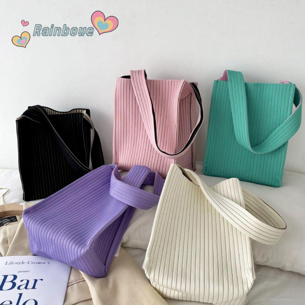 Túi Tote Hoạ Tiết Kẻ Sọc Màu Cầu Vồng Thiết Kế Thanh Lịch