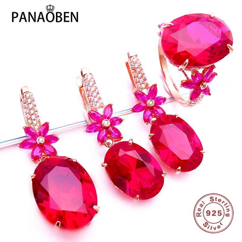♥ Bộ Trang Sức Mạ Vàng Hồng 14K Đính Đá Hồng Ngọc Hồng 585 Thời Trang Cho Nữ
