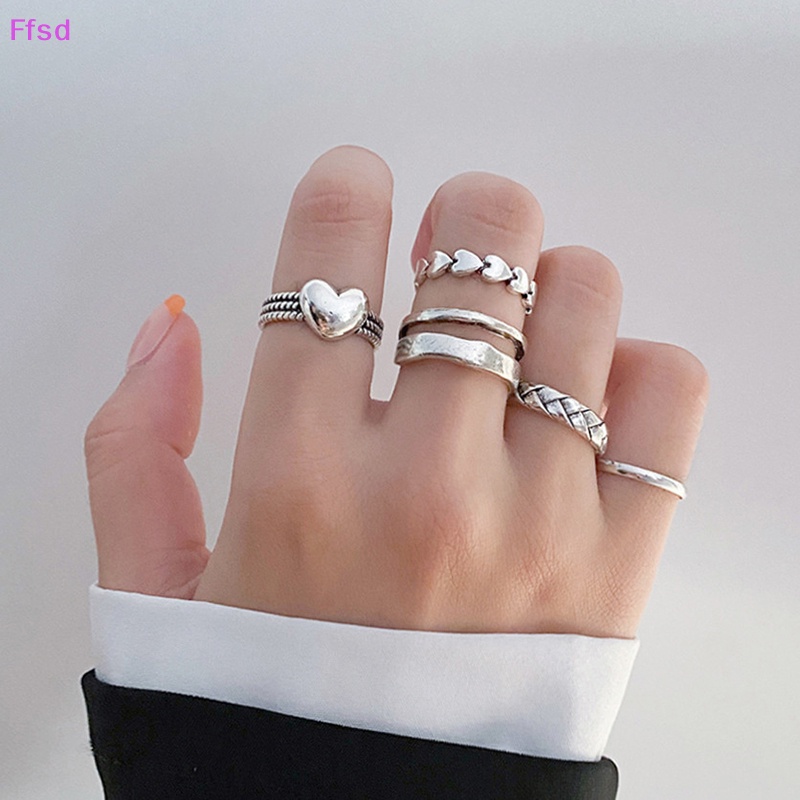 Set 5 Nhẫn Kim Loại Đeo Khớp Ngón Tay Phong Cách Punk Vintage Cho Nữ