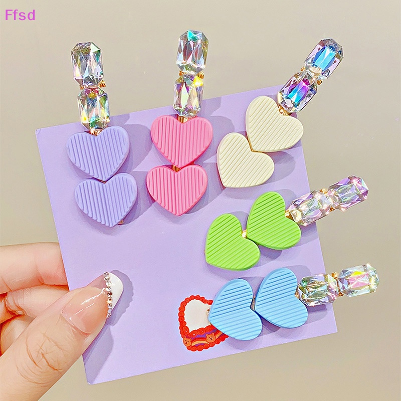Kẹp Tóc Đính Đá Trái Tim Nhiều Màu Sắc Dễ Thương Phong Cách Hàn Quốc Cho Bé Gái