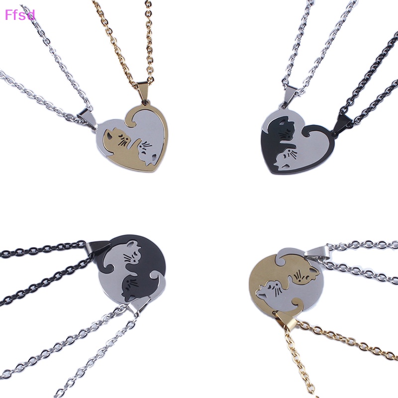 1 Cặp Vòng cổ Tình Bạn Mặt Hình Mèo Bằng Thép Không Gỉ Thời Trang