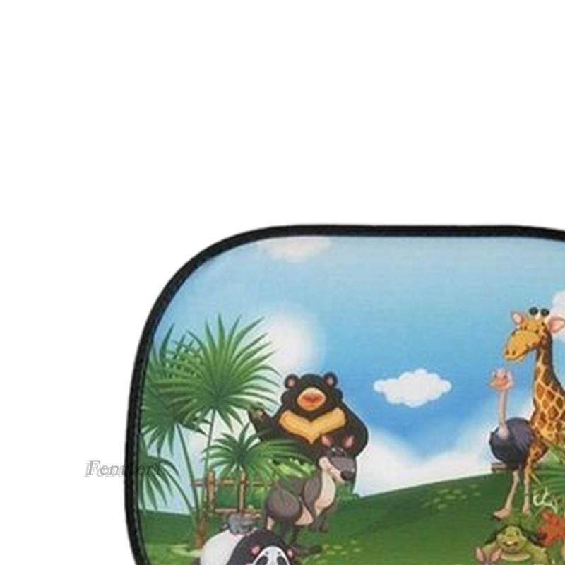 [Fenteer1] 2 Tấm Che Nắng Cửa Sổ Xe Hơi Họa Tiết Động Vật Dễ Thương Dành Cho Trẻ Em