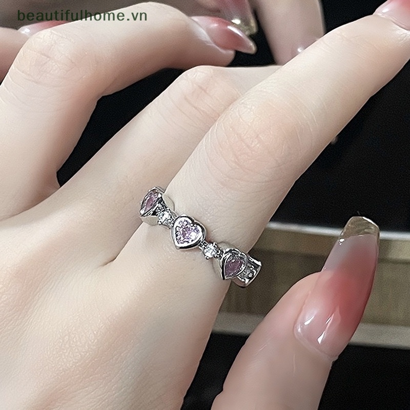 [beautifulhome] Nhẫn Đính Đá Zircon Hình Trái Tim / Hình Học Tối Giản Có Thể Điều Chỉnh Trang Sức Dự Tiệc Tối Giản Cá Tính [