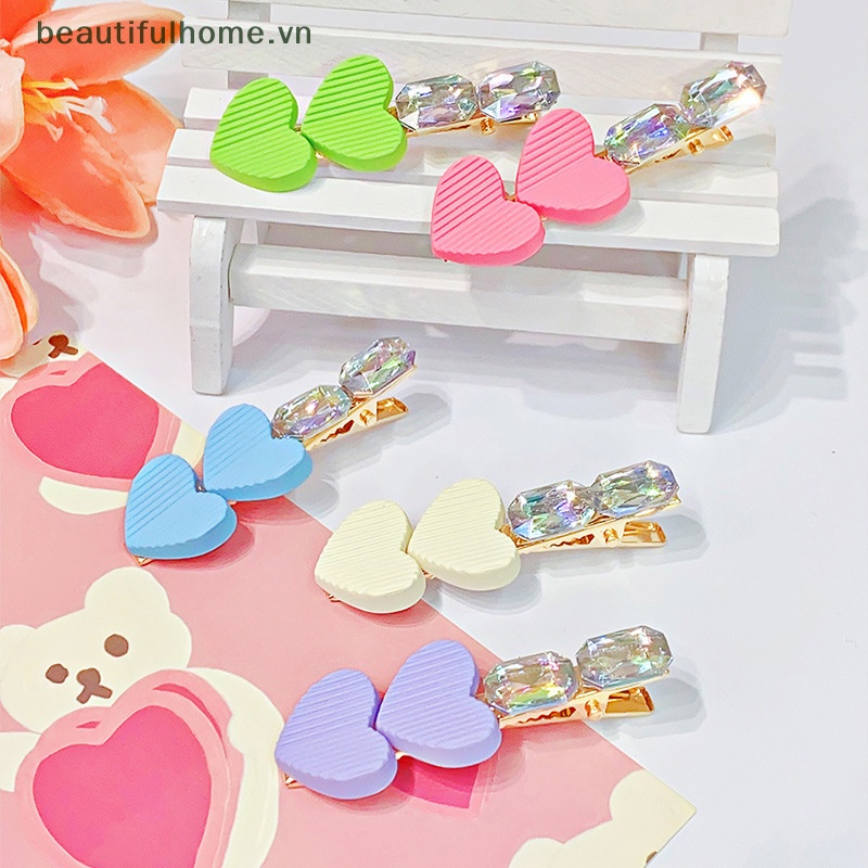 Kẹp Tóc Đính Đá Trái Tim Nhiều Màu Sắc Phong Cách Hàn Quốc Dễ Thương Cho Nữ