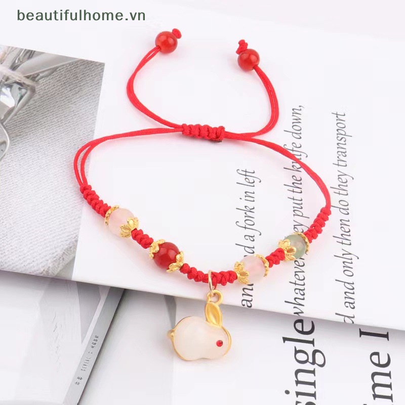 [beautifulhome] Vòng Tay Thỏ May Mắn Dây Bện Màu Đỏ Phong Cách Trung Hoa Cổ Điển Có Thể Điều Chỉnh Làm Quà Tặng Trang Sức Năm Mới [beauty]