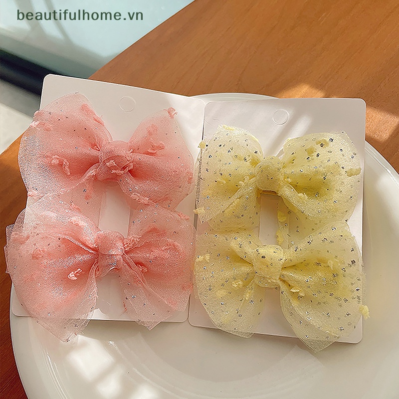 Kẹp Tóc Nơ Lưới Chấm Bi Phong Cách Hàn Quốc Ngọt Ngào Cho Bé Gái