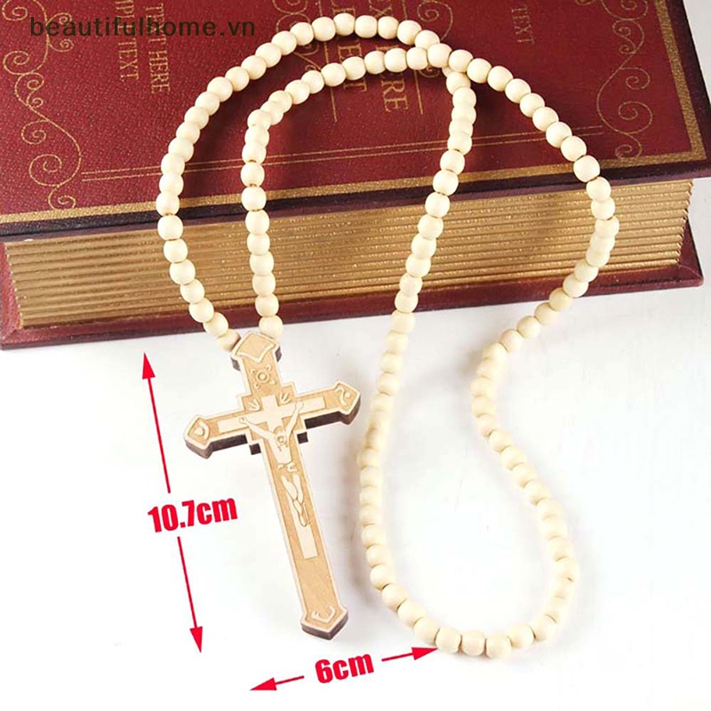 [beautifulhome] Vòng cổ Chuỗi Hạt Gỗ Mặt Thánh Giá Cổ Điển Làm Quà Tặng Cho Nam Và Nữ