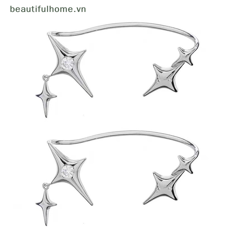 1 Đôi Bông Tai Kẹp Hình Ngôi Sao Màu Bạc Đính Đá Zircon Không Đối Xứng Phong Cách Gothic Thời Trang Cho Nữ