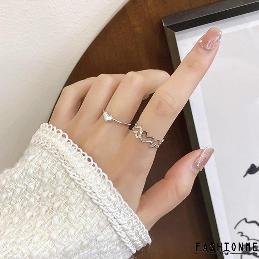 Nhẫn Cưới Màu Trơn Hở Hình Trái Tim Có Thể Điều Chỉnh Kích Thước