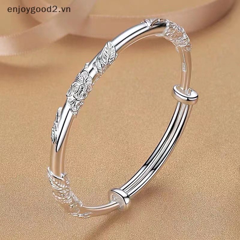 1 Vòng Đeo Tay Dạng Hở Bằng Bạc Nhẹ Nhàng Hình Hoa Thời Trang Cho Nữ