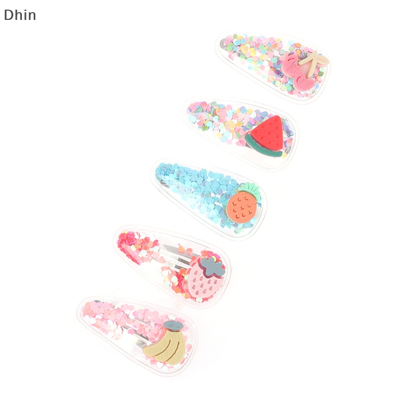[Dhin] Set 5 Kẹp Tóc Mái Hiên Hình Động Vật / Trái Cây / Cát Lún Lấp Lánh Dễ Thương Cho
