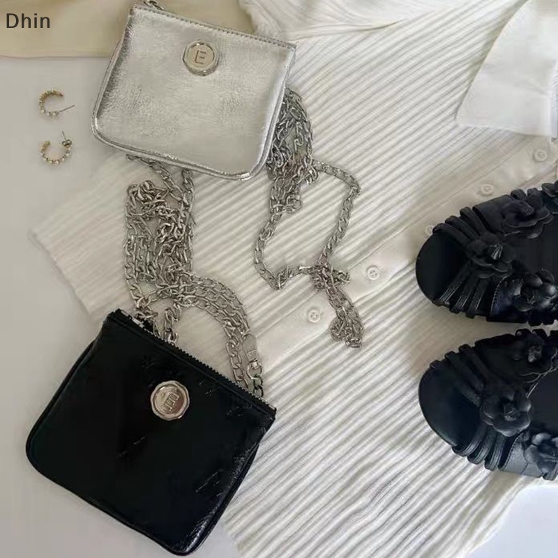 Túi Đeo Chéo Mini Bằng Da PU Màu Đen / Bạc Có Khóa Kéo Thời Trang Cho Nữ