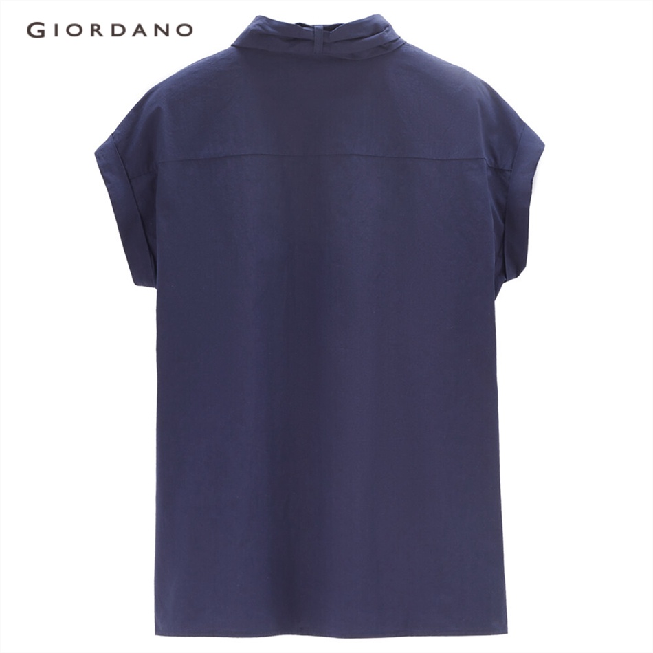 Áo nữ GIORDANO 18343908 tay ngắn cổ thắt nơ thời trang phong cách