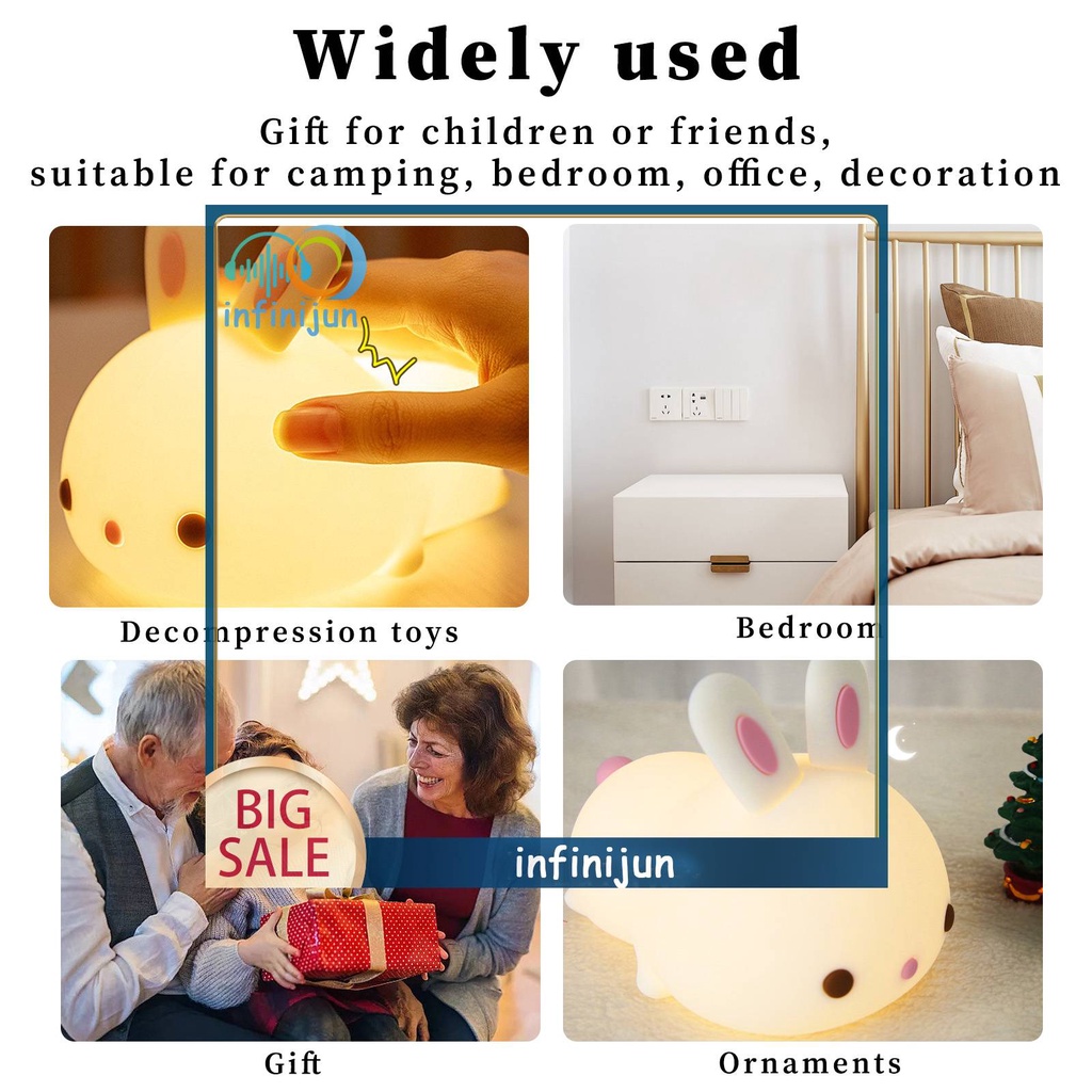 Đèn Ngủ Để Bàn Trang Trí Hình Thỏ Silicone 5V 1200mAh