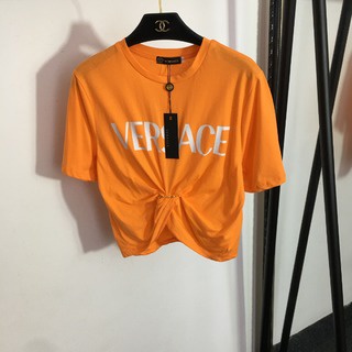 Versace  New letter printed Medusa pin short umbilical short-sleeved T-shirt