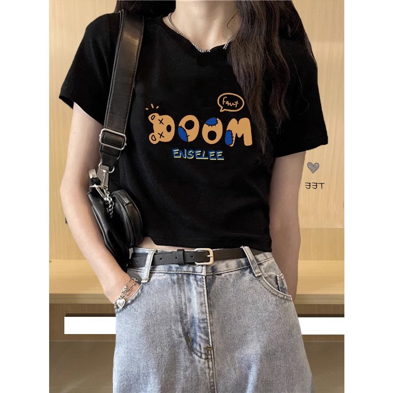 Áo Thun Ngắn Tay Cổ Tròn In Họa Tiết Hoạt Hình Phong Cách Hàn Quốc Cho Nữ