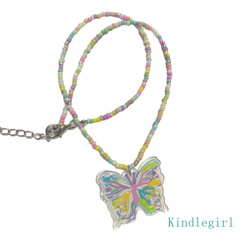 Vòng cổ Hạt Mặt Hình Bướm Nhiều Màu Phong Cách Retro Y2K Egirl