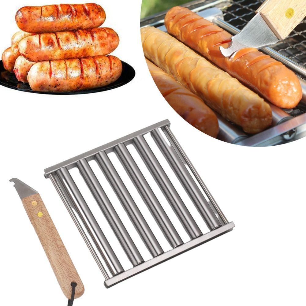 Cây Lăn Bằng Thép Không Gỉ Chịu Nhiệt Tay Cầm Gỗ Dài Dùng Nướng BBQ Tiện Dụng