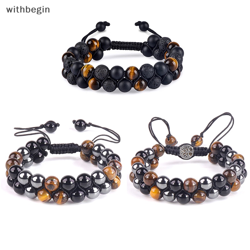Vòng Tay Chuỗi Hạt Đá Mã Não Hai Lớp Màu Đen Hít Nam Châm Có Thể Điều Chỉnh Cho Nam