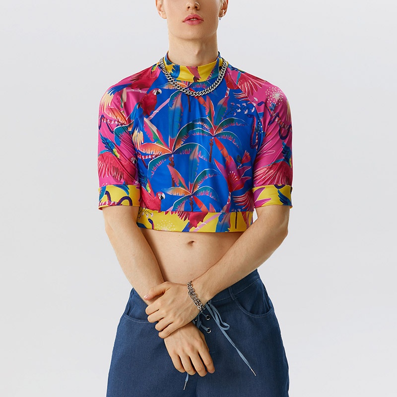 INCERUN Áo Thun Ngắn Tay Cổ Cao Thời Trang Dành Cho Nam