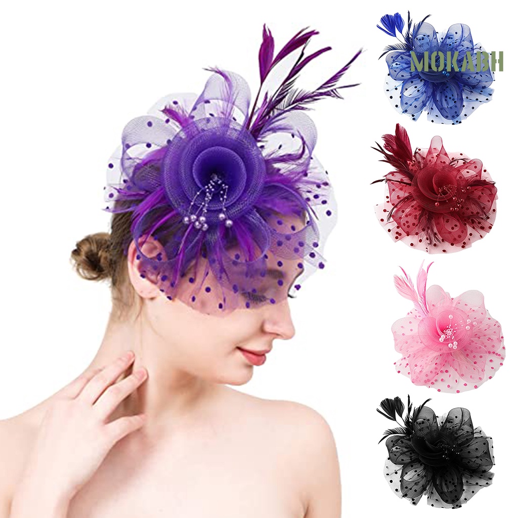 Mũ Lưới Đính Hoa Và Lông Vũ Trang Trí Tóc Cho Cô Dâu