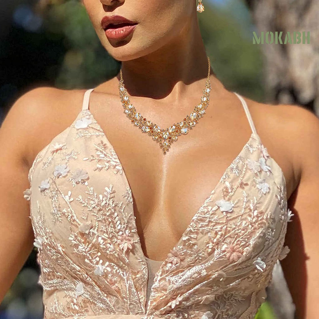 Bộ Vòng cổ + Bông Tai Bằng Hợp Kim Đính Đá Lấp Lánh Thời Trang Sang Trọng Cho Nữ