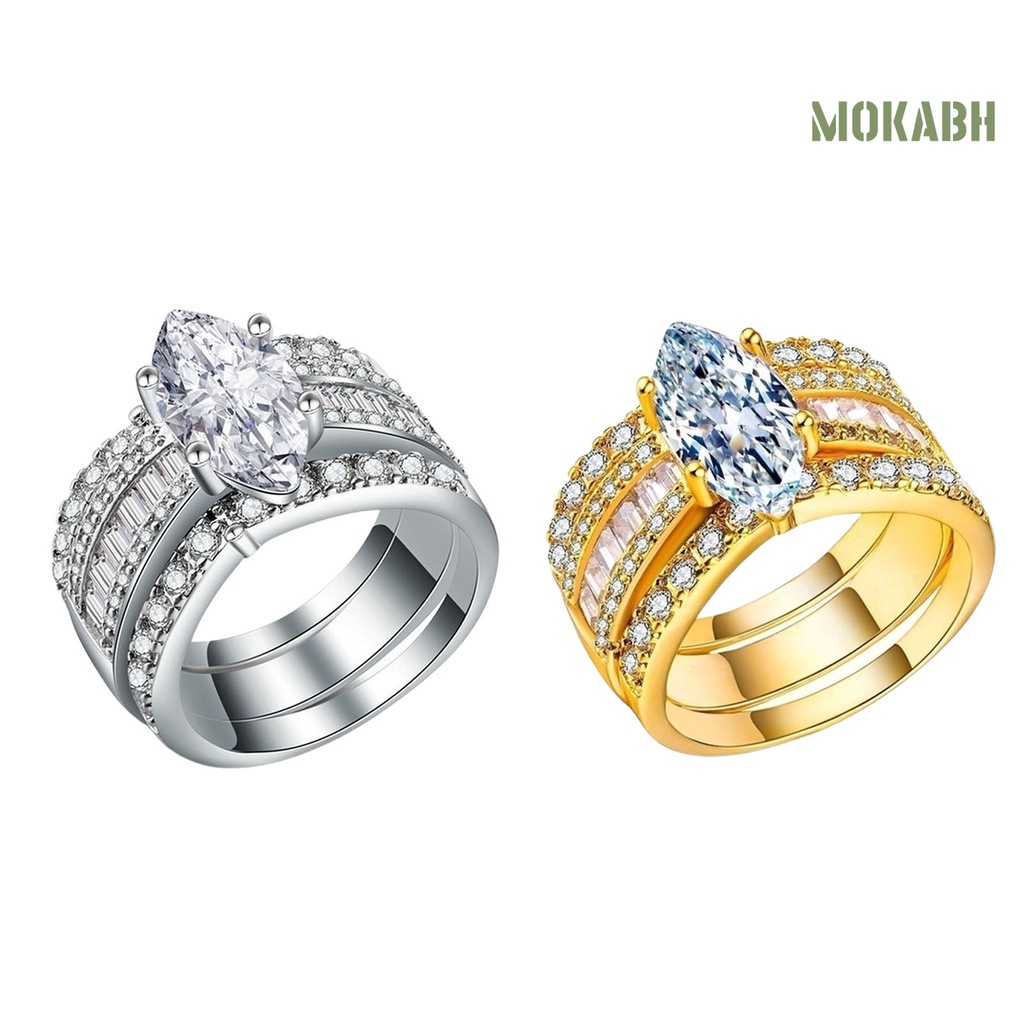 Set 3 Nhẫn Cưới Mạ Điện Đính Đá Lấp Lánh