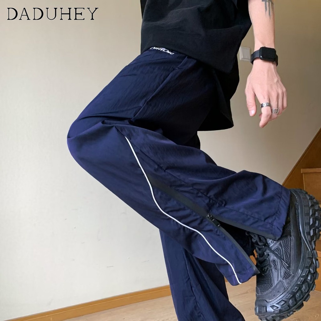 DaDuHey Men's Fashion Ice Silk All-Match Loose Sports Pants Jogger Pants 2023 Summer New American High Street Ins Zipper Casual Pants