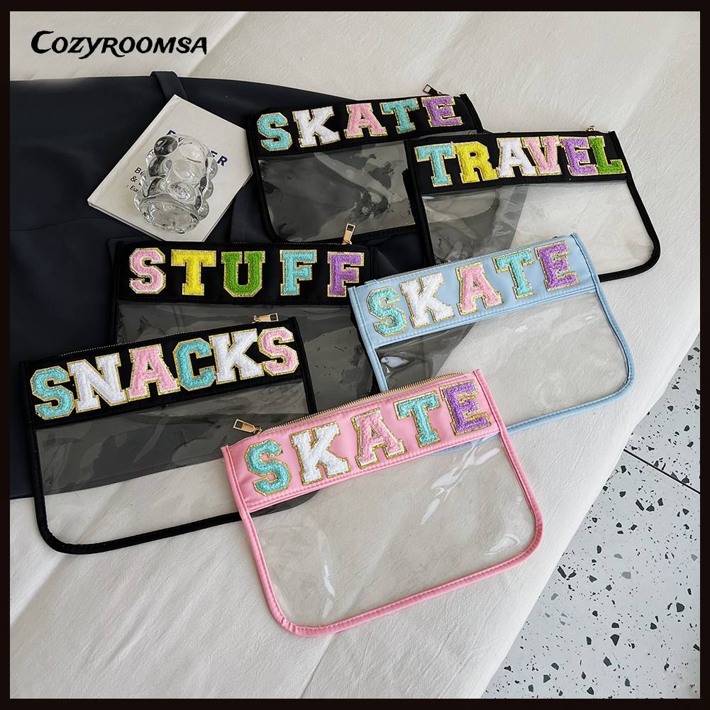 Túi Đựng Mỹ Phẩm Bằng PVC Trong Suốt In Chữ Tiện Dụng