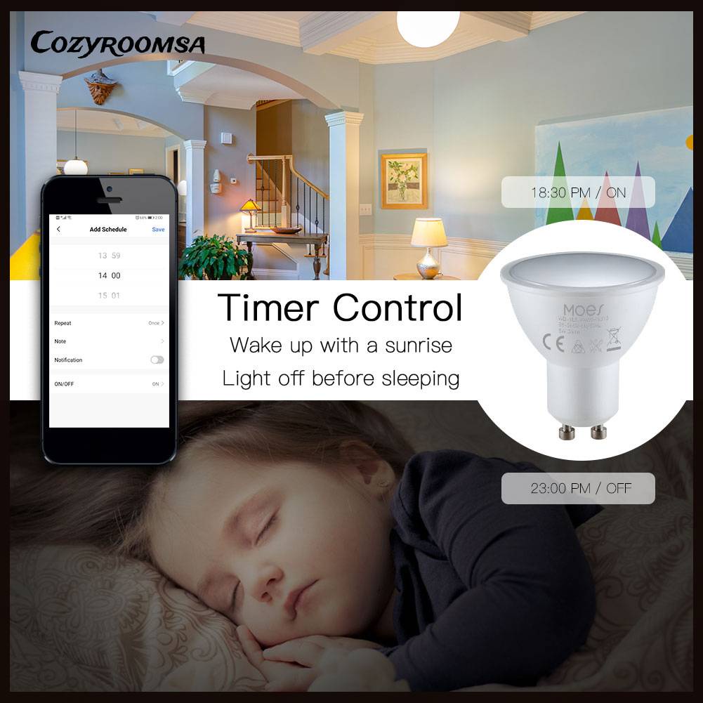 Bóng Đèn Thông Minh MoesHouse GU10 400LM Wi-Fi 2.4GHz RGB Thay Đổi Màu Sắc