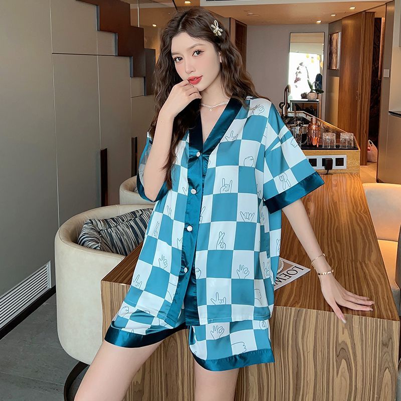 Bộ Đồ Ngủ Tay Ngắn Dáng Rộng Vải Lụa Lạnh Mỏng Thời Trang Mùa Hè Dễ Thương Cho Nữ 110Kg