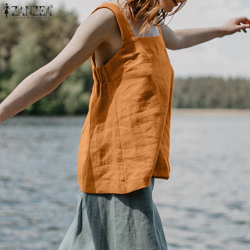 Zanzea Áo Nữ Không Tay Cổ Vuông Thời Trang Vintage