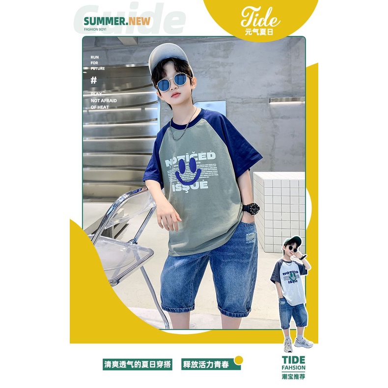 Bộ Áo Thun Tay Ngắn Và Quần Yếm Denim Mỏng Thời Trang Mùa Hè Phong Cách Mới Dành Cho Bé Trai 6 Tuổi ~ 16 Tuổi Và 23 Tuổi