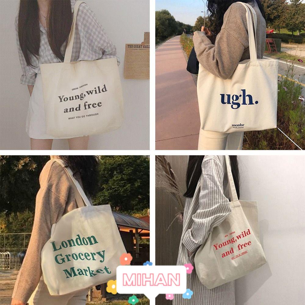 Túi Xách Canvas Cỡ Lớn Phối Khóa Kéo In Chữ MIHAN1 Thời Trang Cho Nữ