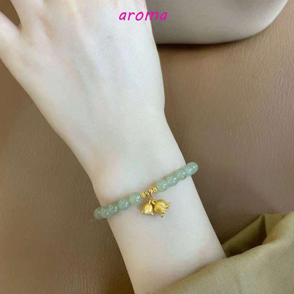 Vòng Đeo Tay Chuỗi Hạt Hình Hoa Sen Nhỏ Co Giãn Thiết Kế Đơn Giản Thanh Lịch Cho Nữ AROMA