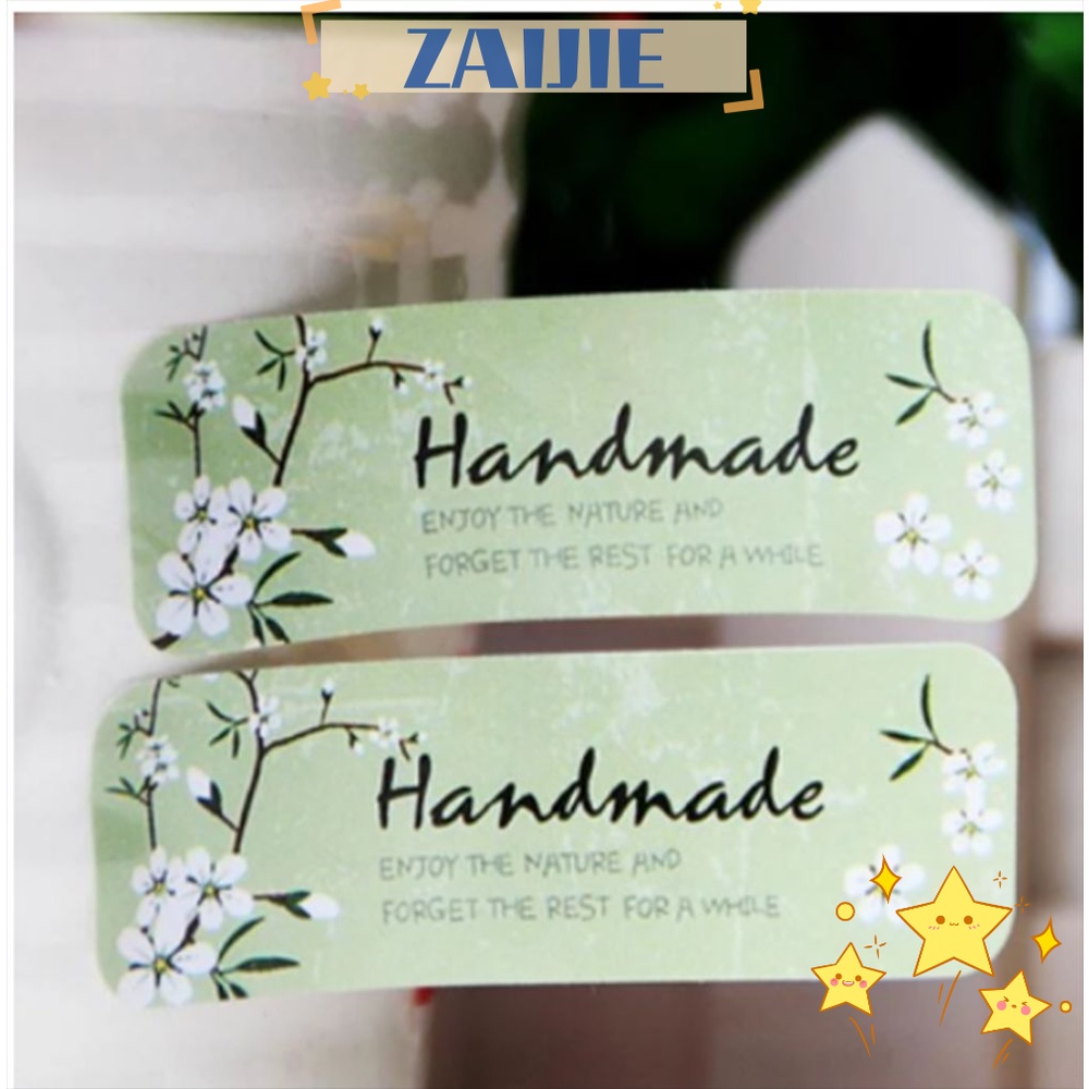 Set 24 / 120 Nhãn Dán Giấy Kraft In Hoa Làm Bằng Tay DIY