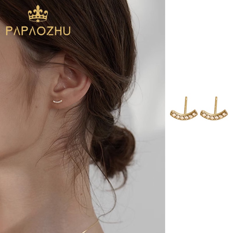 PAPAOZHU Bông Tai Mạ Vàng 14K Hình Mặt Cười Đính Đá Zircon Lấp Lánh Dễ Phối Đồ Thời Trang Cho Nữ