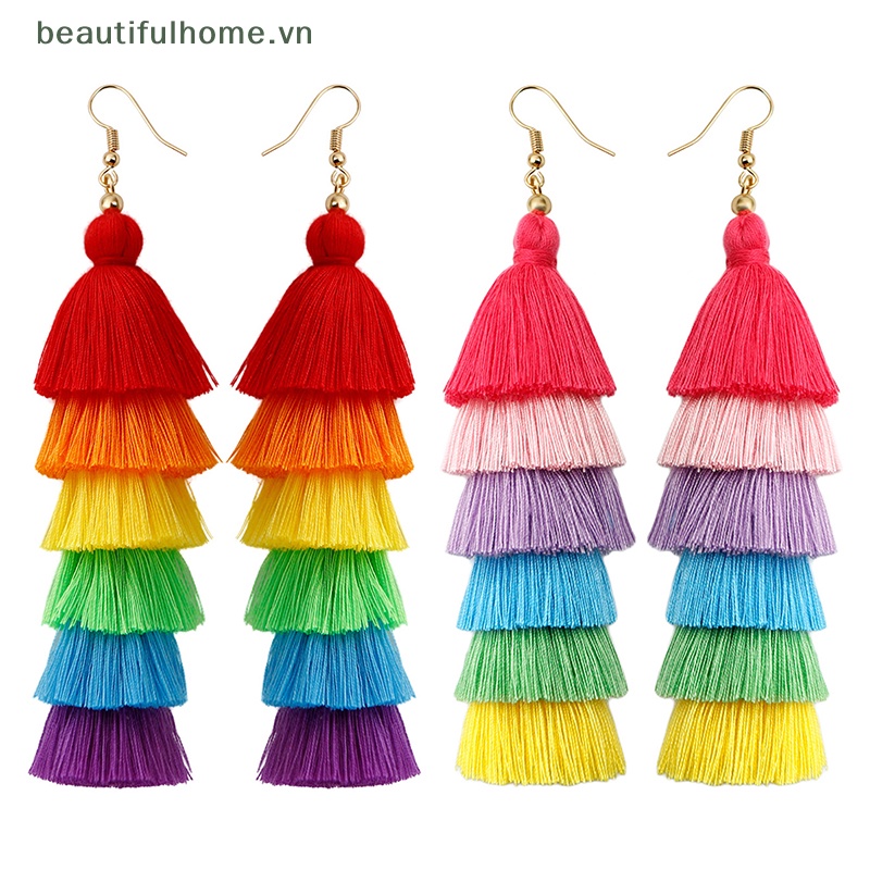 1 Đôi Bông Tai Tua Rua Dáng Dài Nhiều Lớp Phong Cách Bohemian Dễ Thương Thời Trang Mùa Hè Cho Nữ