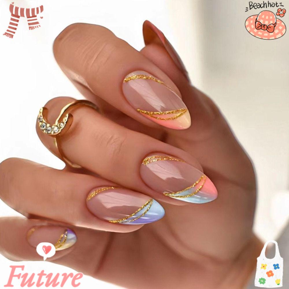 Set 24 Móng Tay Giả Dạng Nhấn Phong Cách Pháp Diy