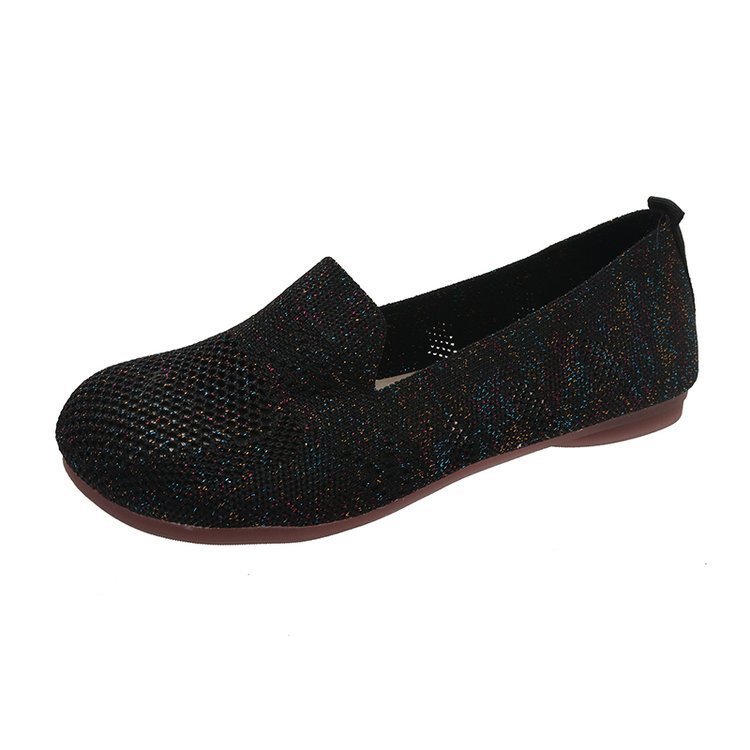 Giày Búp Bê Dệt Kim Mũi Tròn Đế Dày Thấp Màu Đen / Tím Thời Trang Cho Nữ TJSB