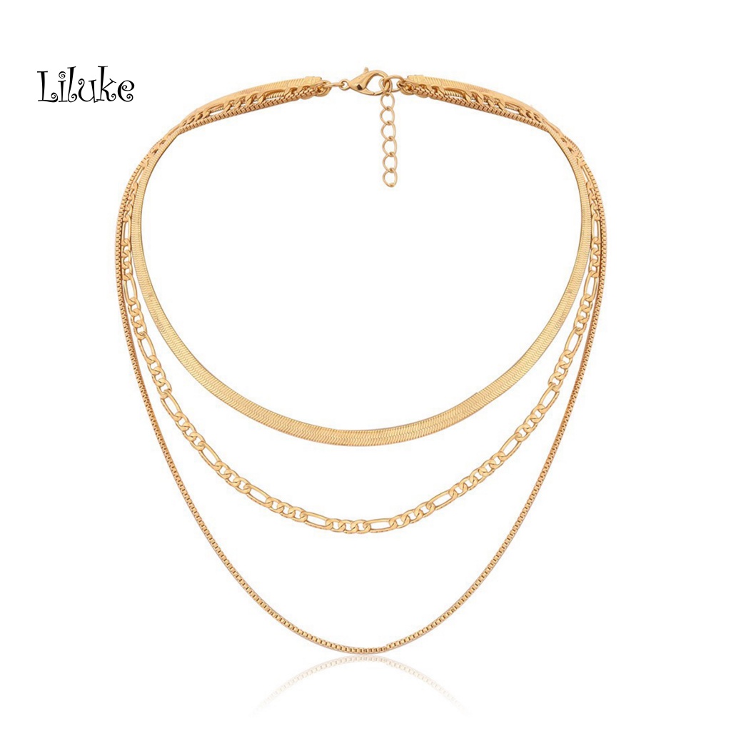Lk Vòng Cổ Dây Chuyền Xương Rắn 3 Lớp Màu Vàng / Bạc Tùy Chỉnh Thời Trang Làm Quà Tặng Cho
