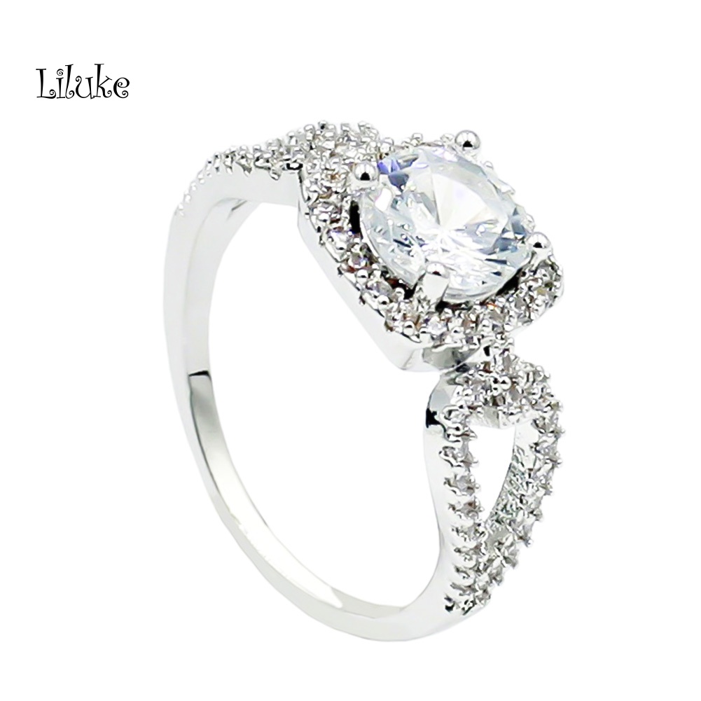 Nhẫn Mạ Bạc Trang Trí Đá Vuông Lấp Lánh Thời Trang Cho Nữ